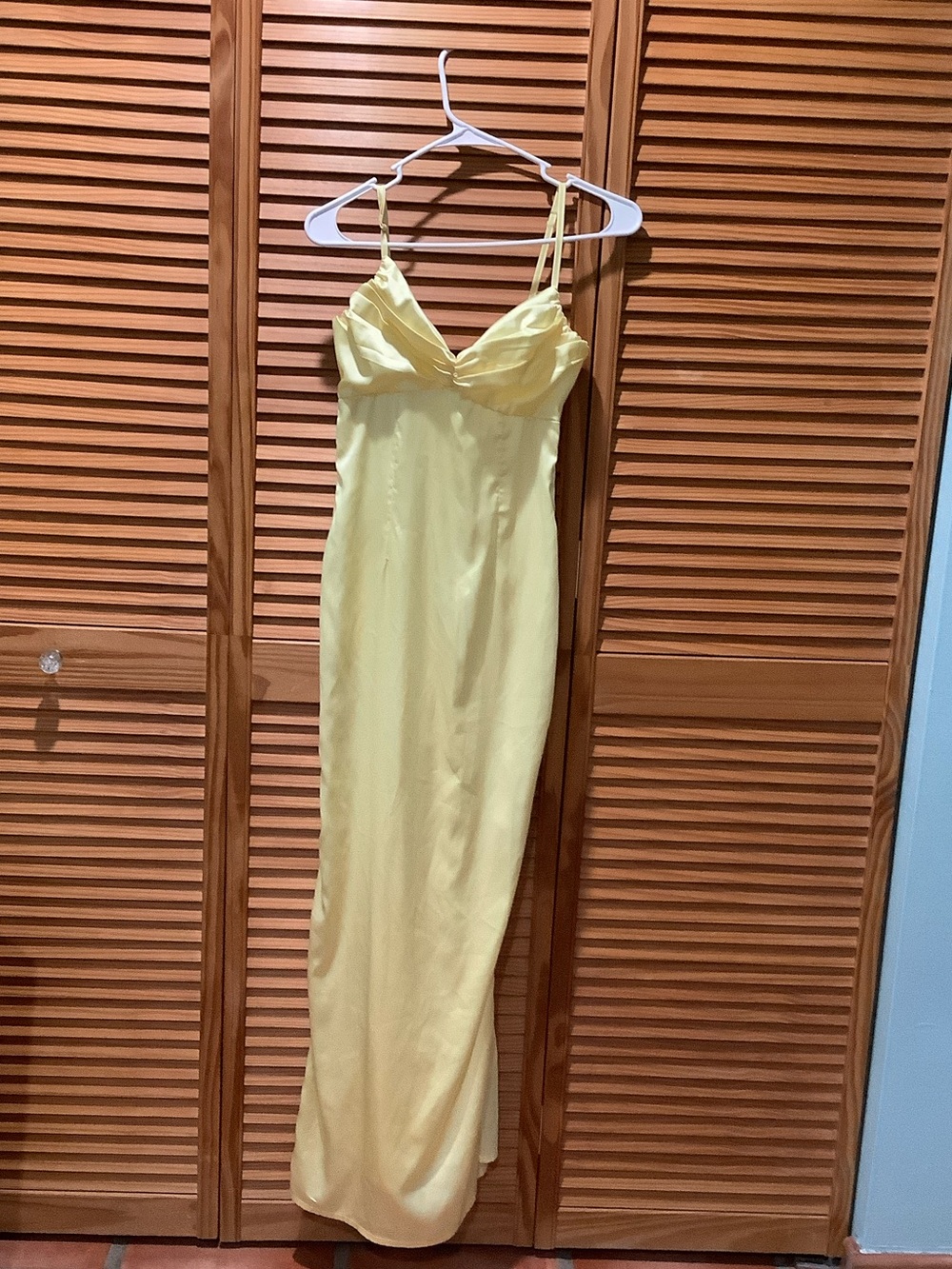 Beginning Boutique Yellow Satin Maxi Slip Dress